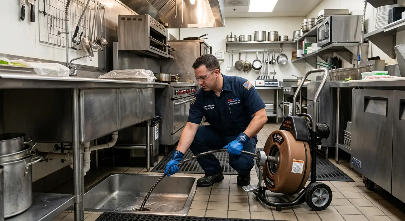 Commercial drain cleaning service in a restaurant kitchen in Huntley