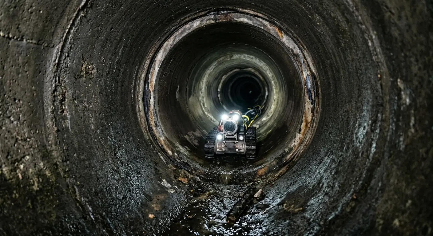 Robotic sewer camera inspecting pipe interior for Sewer Line Cleaning in Huntley